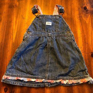 OshKosh B'gosh Girls Denim Overall Skirt Size 24M Pink Gingham Hem Pink Kids